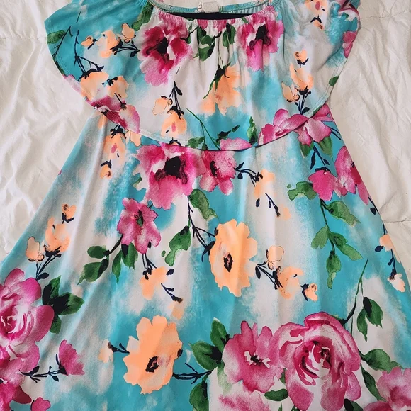 Floral Dress with Pink and Orange Blooms - Picture 1 of 3